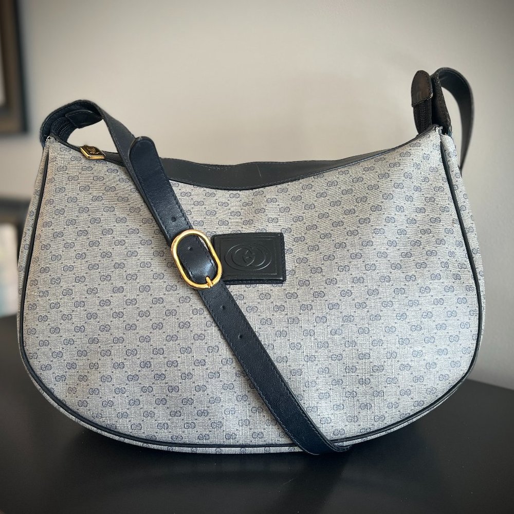 Gucci GG Vintage Hobo in Micro Monogram Canvas Navy/Gray